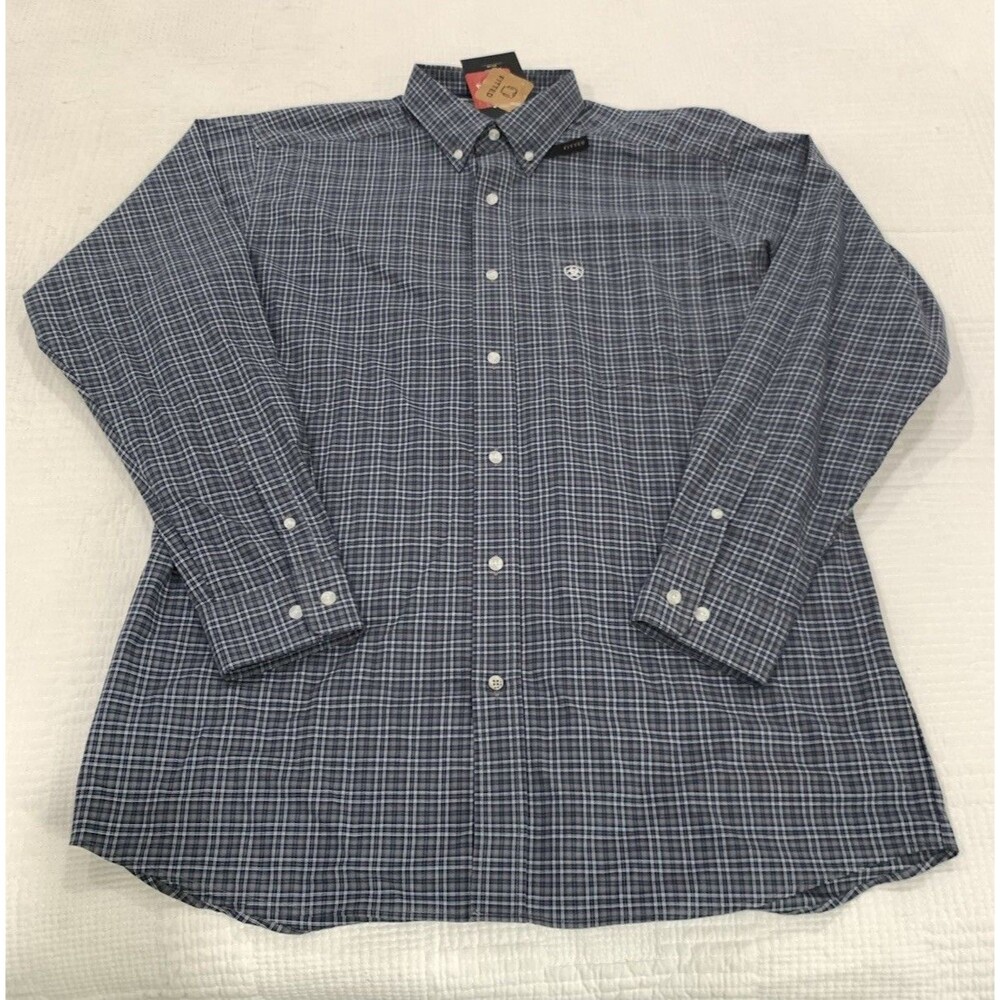 Ariat Pro Series Shirt Mens XL Blue Plaid Fitted Button Up Rodeo Cowboy NWT